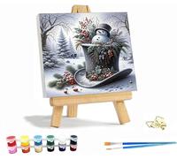 Jakener Christmas Paint by Numbers Kit for Adults Beginner with Frame,Snowman Easy Adult Paint by Number Kits on Canvas DIY Painting for Beginners Art by Numbers for Home Wall Decor 10x10 Inch