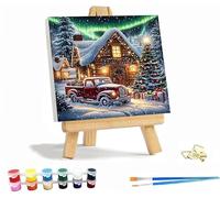 Jakener Christmas Paint by Numbers Kit for Adults Beginner with Frame,Truck Easy Adult Paint by Number Kits on Canvas DIY Painting for Beginners Art by Numbers for Home Wall Decor 10x10 Inch