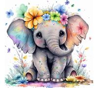 Jakener Diamond Art Kits Adults, 5D Colorful Elephant Diamond Painting Kit for Adults, Animal DIY Full Round Drill Crystal Gem Art Craft, Home Wall Decor 14x14 Inch