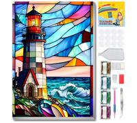 Jakener Diamond Art Kits for Adults with Framed,Lighthouse Diamond Painting Kits for Adults DIY 5D Beautiful Box Pack Round Full Drill Gem Art and Crafts for Home Wall Decor 30x20cm/12x8in