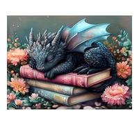 Jakener Dragon Diamond Art Kits Adults, 5D Books and Flowers Diamond Painting Kit for Adults, Fun DIY Full Round Drill Crystal Gem Art Craft, Adults Paint by Diamonds Dots Home Wall Decor 12x16 Inch