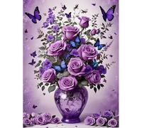 Jakener Floral&Butterfly Diamond Art Kits Adults, 5D Diamond Painting Kit for Adults, Fun DIY Full Round Drill Crystal Gem Art Craft, Adults Paint by Diamonds Dots Home Wall Decor 12x16 Inch