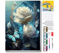 Jakener Flower Diamond Art Kits for Adults with Framed,Diamond Painting Kits for Adults DIY 5D Beautiful Box Pack Round Full Drill Gem Art and Crafts for Home Wall Decor 30x20cm/12x8in