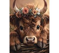 Jakener Highland Cattle Diamond Art Kits for Adults Beginners,Diamond Painting Kits for Adults,5D Full Drill DIY Diamond Dot Gem Art Kit Wall Home Decor Arts Craft 16x12 inch