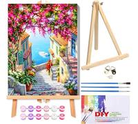 Jakener Paint by Numbers for Adults with Frame,Painting by Numbers for Adults with Wooden Easel,Seaside Urban Landscape DIY Box Pack Paint by Numbers Kits for Home Wall Decor 12x16inch
