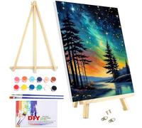 Jakener Paint by Numbers for Adults with Frame,Painting by Numbers for Adults with Wooden Easel,Starry Sky DIY Box Pack Paint by Numbers Kits for Home Wall Decor 7.8x11.8inch