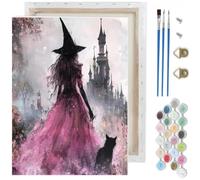 Jakener Paint by Numbers Kit for Adults,Witch Paint by Number with Frame | Paint by Number Kit for Beginner,Adult Paint by Number Kits on Canvas,DIY Acrylic Oil Painting Kit,Wall Decor Gift,10X12 inch