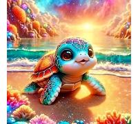 Jakener Sea Turtle Diamond Art Kits Adults, 5D Diamond Painting Kit for Adults, Fun DIY Full Round Drill Crystal Gem Art Craft, Adults Paint by Diamonds Dots Home Wall Decor 14x14 Inch