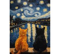 Jakener Starry Sky Diamond Art Kits Adults, Cat Diamond Painting Kit for Adults Beginner, DIY Full Round Drill Crystal Gem Art Craft, 5D Adults Paint by Diamonds Dots for Home Wall Decor 12x16 Inch