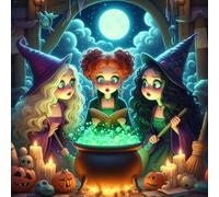 Jakener Witches Diamond Art Kits for Adults Beginners,Halloween Diamond Painting Kits for Adults,5D Full Drill DIY Diamond Dot Gem Art Kit Wall Home Decor Arts Craft 14x14 inch