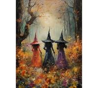 Jakener Witches Diamond Art Kits for Adults Beginners,Halloween Diamond Painting Kits for Adults,5D Full Drill DIY Diamond Dot Gem Art Kit Wall Home Decor Arts Craft 16x12 inch