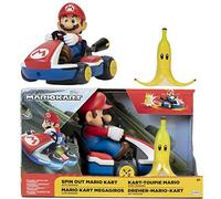 Nintendo Mario Spin Out Kart, 2.5" / 6cm Racer Vehicle Wind Up and Go with Banana Accessory, Spin Out Feature Activates 360° Spins!
