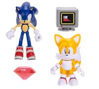 JAKKS Pacific Sonic The Hedgehog 4-Inch Articulated Action Figures from Wave #20 2PK - Includes Sonic with Red Chaos Emerald and Tails with Power Sneakers Item Box Accessories