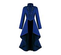 jakloz Women's Steampunk Vintage Tailcoat Jacket Irregular Hem Gothic Clothing Victorian Frock Coat Long Coat Renaissance Medieval Cosplay Uniform Halloween Costume for Women Blue, S