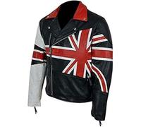JAKRON Mens Union Jack Brando Café Racer Leather Jacket British Flag Vintage Biker Style Motorcycle Jacket