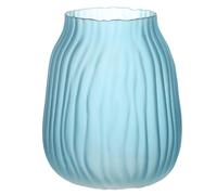 JAKY Global Large Modern Blue Glass Vase H-21cm Tall Ribbed Vase for Flowers Decor - Perfect for Home, Office, Farmhouse Table Centerpieces and Living Room glass Vases for Flowers(Blue 21cm)
