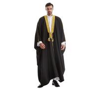 Jalabiya Men - Male Solid Color Long Sleeve Robe Arabic Clothes Middle Skirt Robe (Black Xl)