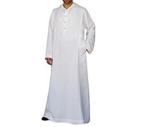 Jalabiya Men - Muslim Pocket Hooded Sleeve Casual Thobe Solid Men'S Long Jubba Button Robe Men'S Blouse (White Xxxxl)