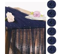 JALANCY Set of 6 Pearl Table Runner 29 x 120 Inch Tulle Fabric Lace Table Runners Boho Rustic Tablecloth for Bridal Shower Birthday Party Wedding Arch Aisle Veil Dessert Table Decor(Navy Blue)