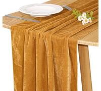 JALANCY Velvet Table Runner 20 x 120 Inches 10ft Luxurious Thick Soft Velvet Christmas Thanksgiving Wedding Reception Table Runner for Party Reception Decorations(Gold, 1 Pack)
