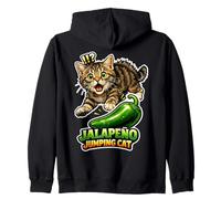Jalapeno Jumping Cat Funny Spicy Cat Design Zip Hoodie