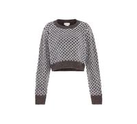 Jalene Women's Vintage Checked Colour Block Knitted Jumper Recycled Polyester Grey Melange Size XS/S, Grey Melange, XS