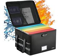 JALIELL Upgraded File Box with Lock, Fireproof Document File Organizer Box with Water-Resistant Zipper & Adjustable Handle, Collapsible Filing File Cabinet for Hanging Letter/Legal Folder (Black)