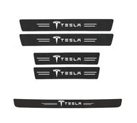 JALILAN 5pcs Car Carbon Fiber Door Sill Protector Strips for Tesla Model 3 2017-2024, Welcome Pedal Scuff Guard Non-Slip, Auto Styling Decoration Accessory