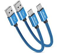 JALIXI Short USB C Cable 30CM, USB to USB C Cable Fast Charging Nylon for iPhone 16/15 Pro Max, Samsung Galaxy S24 S23 S22 S10 S9 A55 A54 A53 A35 A25 A15 A14, Car Charger, Android Auto, Blue
