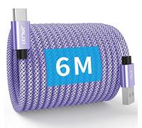 JALIXI USB C Cable 6M Fast Charging, Extra Long USB C Charger Cable Nylon for iPhone 15, Samsung Galaxy Tab A7 A8, S10 S23 S22 A55 A35 A25 A15, Purple