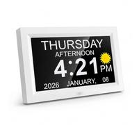 JALL 7" Large Digital Calendar Day Clock for Seniors 2026 - Easy to Read Alzheimer's Dementia Memory Loss Clock for Elderly with IPS Wide Angle，Day & Date, 12 Custom Alarms & Auto-Dimming, White