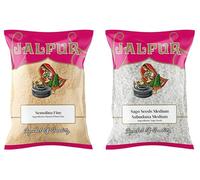 Jalpur Millers Semolina Combo Pack - Semolina Fine White 500g & Sago Seeds Medium 500g - Authentic Indian Ingredients for Puddings, Upma, Baking & Fasting Recipes (2 Pack)