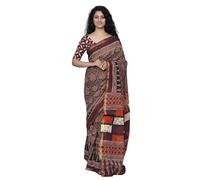 JALTHER Handicrafts Women's Ikat Hand Block Print Jaipuri Cotton Mulmul Saree with Blouse Piece, JR-7Marron_2, One Size, Jr-7marron_2, One Size, Jr-7marron_2, One Size
