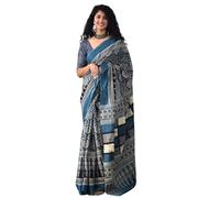 JALTHER Handicrafts Women's Ikat Hand Block Print Jaipuri Cotton Mulmul Saree with Blouse Piece, Multicolored_5, One Size