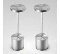 JALVDE Cordless Table Lamps Rechargeable - Outdoor Portable LED Table Light 5000mAh Battery Operated Lamp 3 Color Stepless Dimming with Memory Function for Restaurant Dining Patio 2Pack Silver