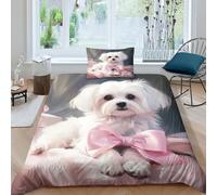 JALYKA Maltese 3D Printed Duvet Cover Set 3 Pieces Bedding Set Soft Microfiber with Zipper Closure，Pillowcases for Teens And Adults Single（135x200cm）