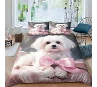 JALYKA Maltese 3D Printed Duvet Cover Set 3 Pieces Bedding Soft Microfiber with Zipper Closure，Pillowcases for Kids Girls Boys Adults Bedroom Double（200x200cm）