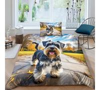 JALYKA Miniature Schnauzer 3D Printed Quilt Cover 3 Pieces Bedspread Soft Microfiber with Zipper Closure，Pillowcases for Teens And Adults Single（135x200cm）