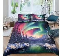 JALYKA Northern Lights in Norway 3D Printed Quilt Cover 3 Pieces Bedroom Bed Bedding Set Soft Easy Care with Zipper Closure,Pillowcases for Kids Girls Boys Adults Bedroom Double(200x200cm)