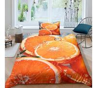 JALYKA Orange 3D Printed Quilt Cover 2 Pieces Bedroom Bed Bedding Set Soft Microfiber with Zipper Closure,Pillowcases for Kids Girls Boys Adults Bedroom Single(135x200cm)