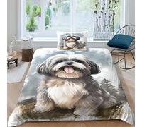 JALYKA Shih Tzu 3D Printed Duvet Cover Set 3 Pieces Bed Duvet Set Soft Easy Care with Zipper Closure,Pillowcases for Teens And Adults Single(135x200cm)