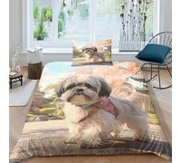 JALYKA Shih Tzu 3D Printed Duvet Cover Set 3 Pieces Bedding Soft Easy Care with Zipper Closure,Pillowcases for Kids Girls Boys Adults Bedroom Single(135x200cm)