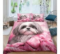 JALYKA Shih Tzu 3D Printed Quilt Cover 3 Pieces Bed Duvet Set Soft Microfiber with Zipper Closure，Pillowcases for Teens And Adults Double（200x200cm）