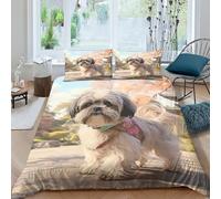 JALYKA Shih Tzu 3D Printed Quilt Cover 3 Pieces Bedroom Bed Bedding Set Soft Microfiber with Zipper Closure，Pillowcases for Kids Girls Boys Adults Bedroom King（220x240cm）