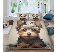 JALYKA Yorkshire Terrier 3D Printed Quilt Cover 3 Pieces Bedspread Soft Microfiber with Zipper Closure，Pillowcases for Kids Girls Boys Adults Bedroom King（220x240cm）