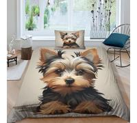 JALYKA Yorkshire Terrier 3D Printed Quilt Cover Set 3 Pieces Bedding Soft Microfiber with Zipper Closure，Pillowcases for Teens And Adults Single（135x200cm）