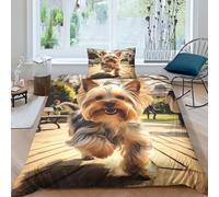 JALYKA Yorkshire Terrier 3D Printed Quilt Cover Set 3 Pieces Bedding Soft Microfiber with Zipper Closure，Pillowcases for Teens And Adults Single（135x200cm）