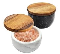jalz jalz Black & White Marble Salt Cellar Set with Wood Lid, 10oz & Spoon