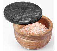 jalz jalz Salt Box of natual Wood with Marble lid for Salt Cellar or spic Storage