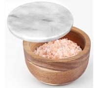 jalz jalz Salt Box Spice Pinch Pot Natural Acacia Wood Base Marble Lid Elegant Design Decorative Box